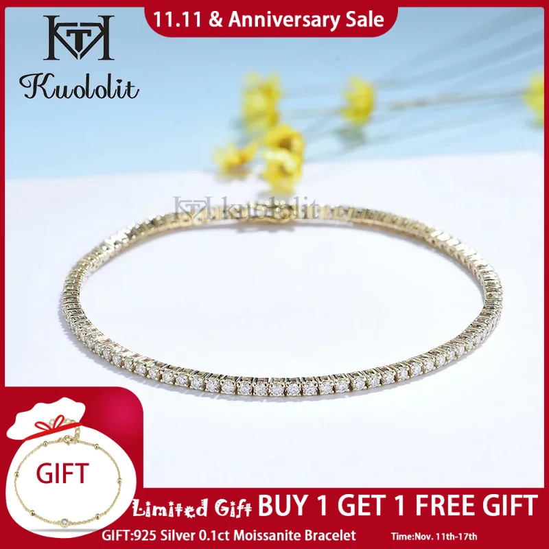 

Kuololit 18K 14K Gold Moissanite Tennis Bracelets for Women Round 1.6mm D/VVS Bracelet for Romantic Engagement Party Gifts 2022