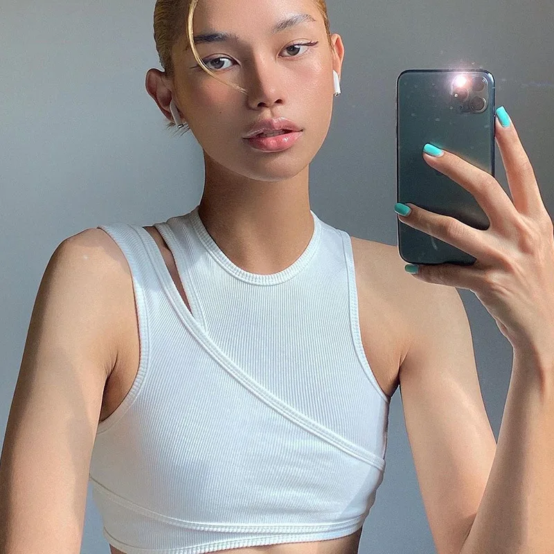 

Sexy Streetwear Asymmetrical Tank Top Two Piece Vest Summer Clothes for Women Casual Ribbed Crop Tops C66-BC10