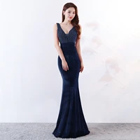923 new deep v fishtail skirt slim long sexy evening dress host car model evening dress autumn