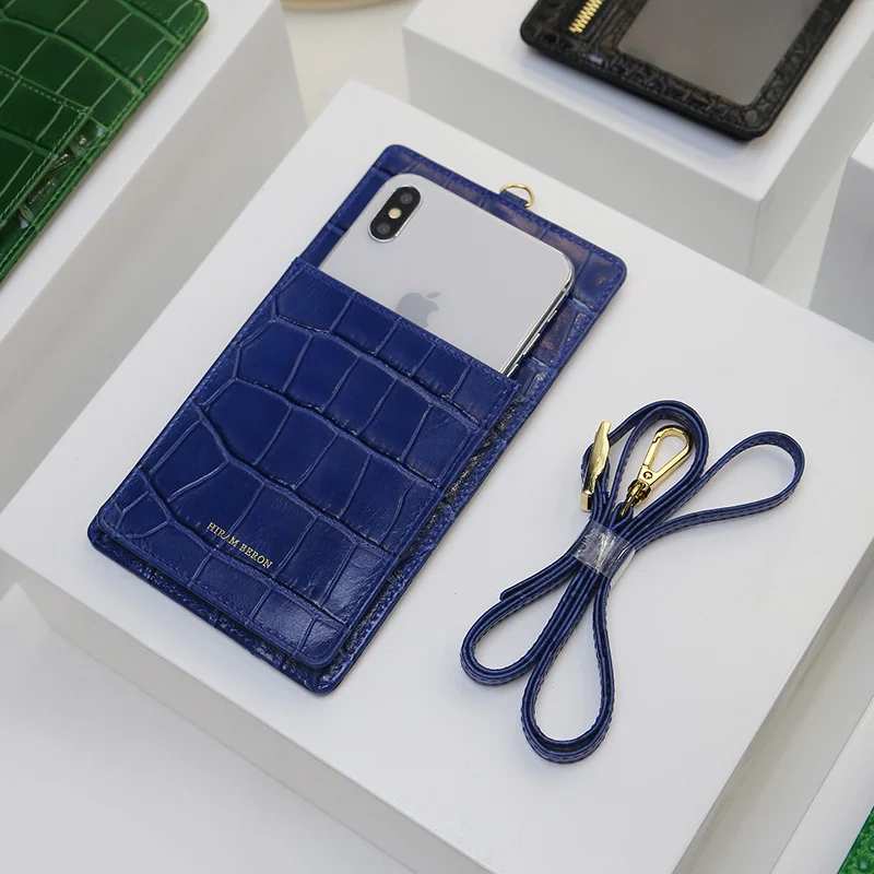 

Hiram Beron Customized Gift Mobile Phone Bag Purse with Lanyards Luxury Croco Pattern Case Dropship