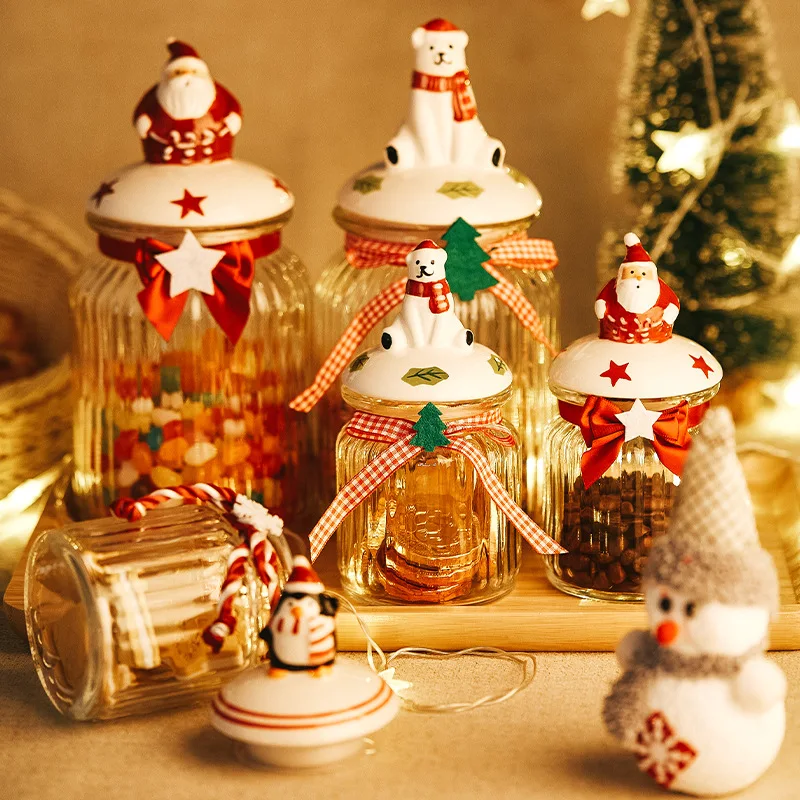 

Рождественский контейнер для конфет, большая емкость для хранения еды, банка для чая, печенья, закусок, хлопьев, приправ, стеклянная банка, Кухонный Контейнер для хранения