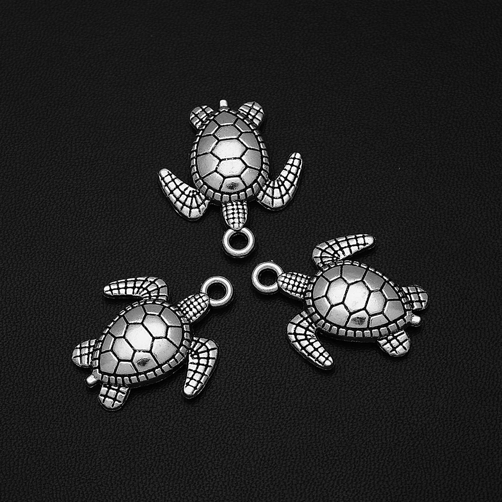 

5pcs/Lots 25x29mm Antique Silver Plated Tortoise Charm Turtle Pendants For Diy Jewellery Making Bulk Items Crafts Hqd Wholesale