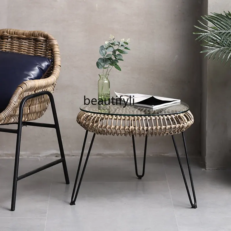 

Ротанговый чайный столик B & B, креативный дизайнерский угловой столик, современный минималистичный Шикарный ретро чайный столик, боковой столик