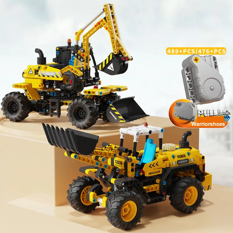 

City Engineering Pull Back Excavating Machinery Forklift Model Building Blocks High Tech Construction Vehicle Bricks Toys Gifts