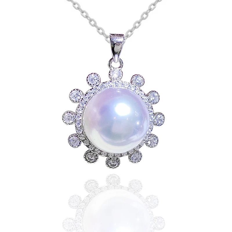 

MeiBaPJ 11mm Big Natural Freshwater Pearl Fashion Sun Flower Pendant Necklace 925 Sterling Silver Fine Wedding Jewelry for Women