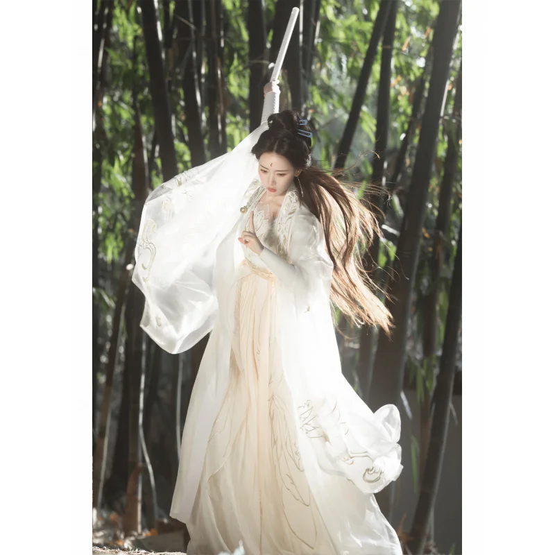 Фото Song Dynasty Hanfu — женский комплект Ruqun с вышивкой золотых перьев — элегантный сказочный стиль с широкими рукавами, новая коллекция весны и лета №3