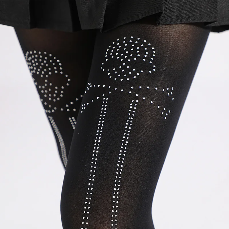 

Sexy Fashion Trendy Diamond Tights Mesh Flash Skull Pattern Black Fishnet Stockings Women Gothic Dark Tights Pantyhose Letter