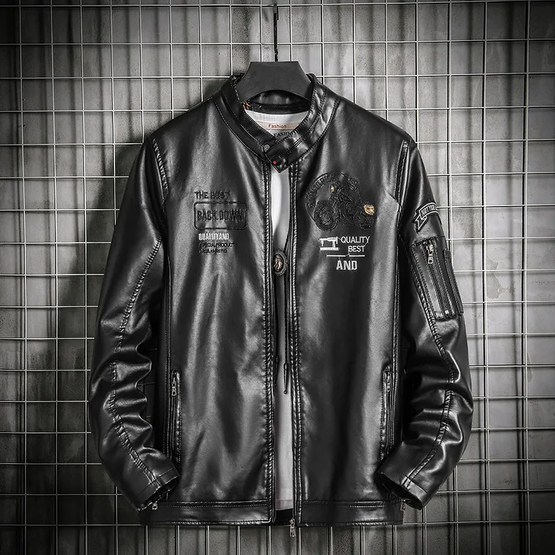 

Bomber Jacket Men Baseball Embroidered Pu Leather Coats Slim Fit College Fleece Luxury Pilot Jackets Top Male Winter Coat E331