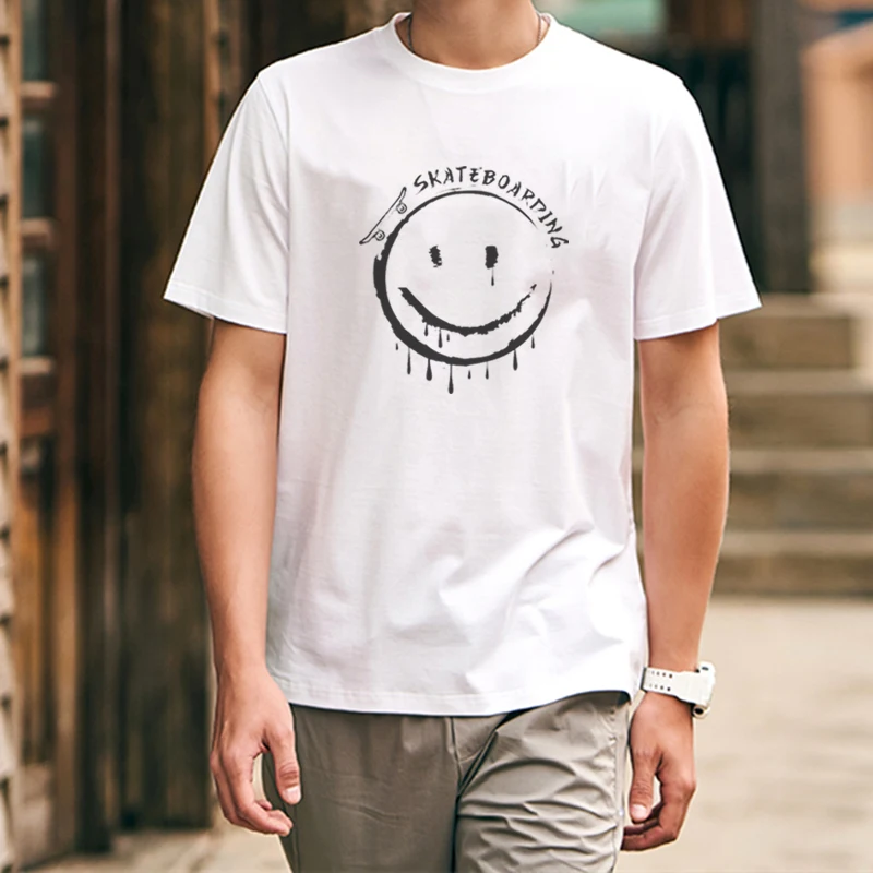 

TARCHIA 2022 New Fashion Brand Clothing Skate T-Shirt Hip Hop smile Male Cotton Casual Short Sleeve Tee Top Men Tshirt Homme