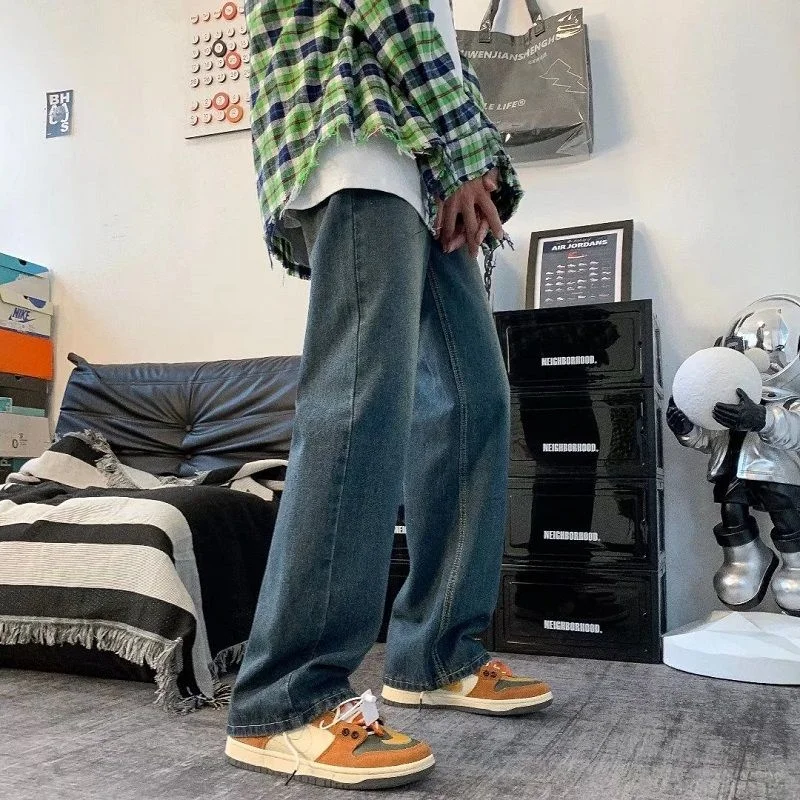 Summer Blue Baggy Jeans Men Fashion Retro Casual Straight Jeans Mens Streetwear Loose Hip Hop Wide Leg Denim Trousers Men Pants