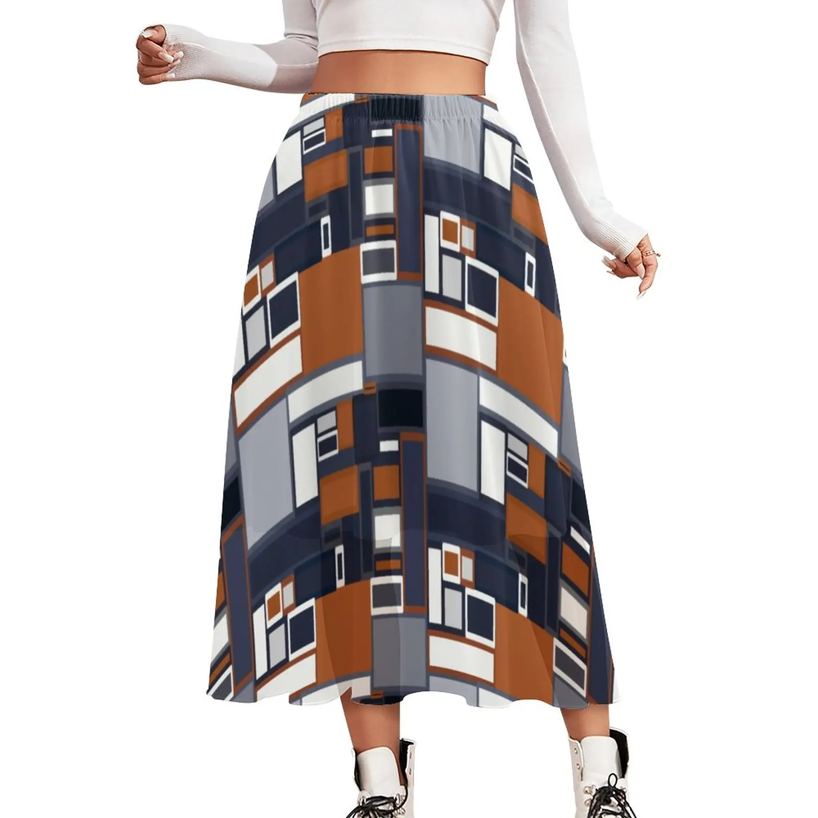 

Mid Century Modern Skirt Female Geometry Print Kawaii Long Skirts Pattern High Waist Aesthetic Casual Skirt Big Size 3XL 3XL