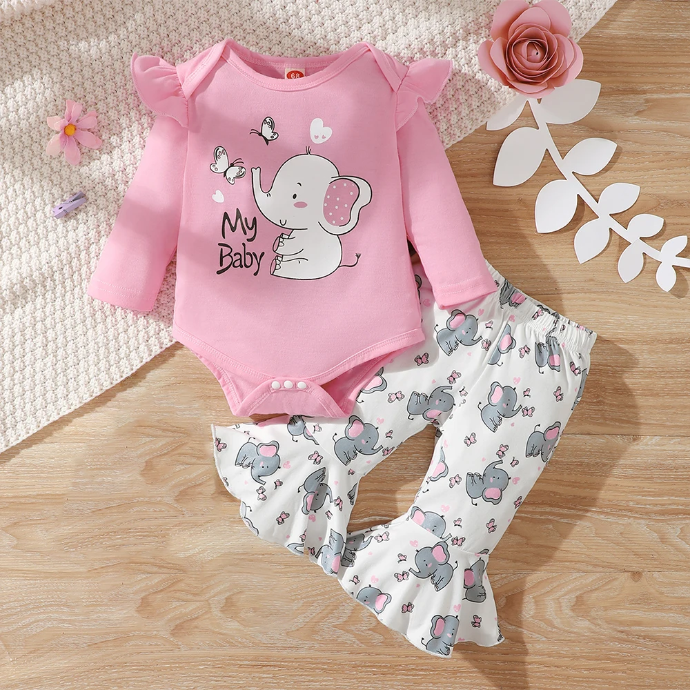 

LAPA 0 1 2 Years Baby Girls Clothes Long Sleeve 2 Piece Spring Autumn Pants Set Cartoon Round Neck Cute Pants Set Flared Pants