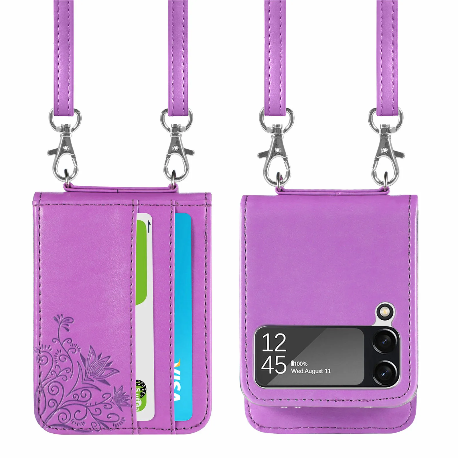 

Anti-Slip Fashion Lanyard Corssboby Leather Case for Samsung Galaxy Z Flip3 Flip 3 5G Folding Phone Bag with Card Holder Cover