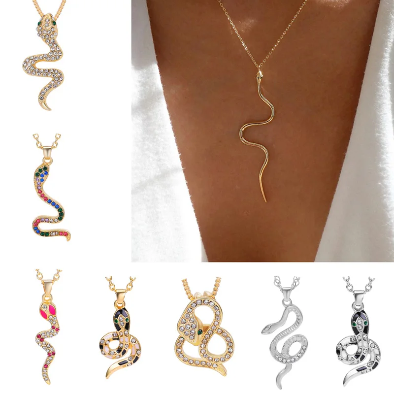 Retro Crystal Snake Pendant Necklace For Women Men Trendy Gold Silver Color Punk Neck Chain Necklaces Party Jewelry Girls Gifts