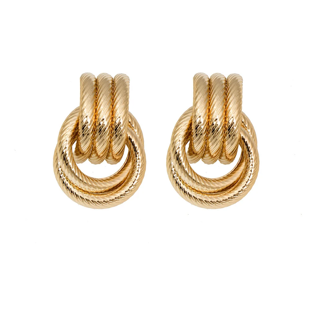 

Vintage Earrings For Women Luxury Exaggerated Personality Ripple Metal Gold Tassel Circles Trendy Woman Jewelry 2022