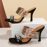2022 new elegant blue snake women dress sandals sexy high thin heel office lady party shoes plus small big size 36 43
