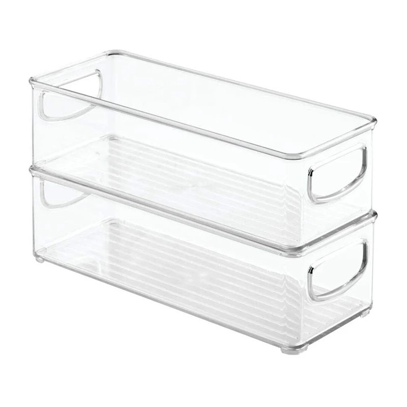 

2Pcs Stackable Plastic Food Storage Bin With Handles For Kitchen Pantry, Cabinet, Refrigerator, Freezer - Organizer
