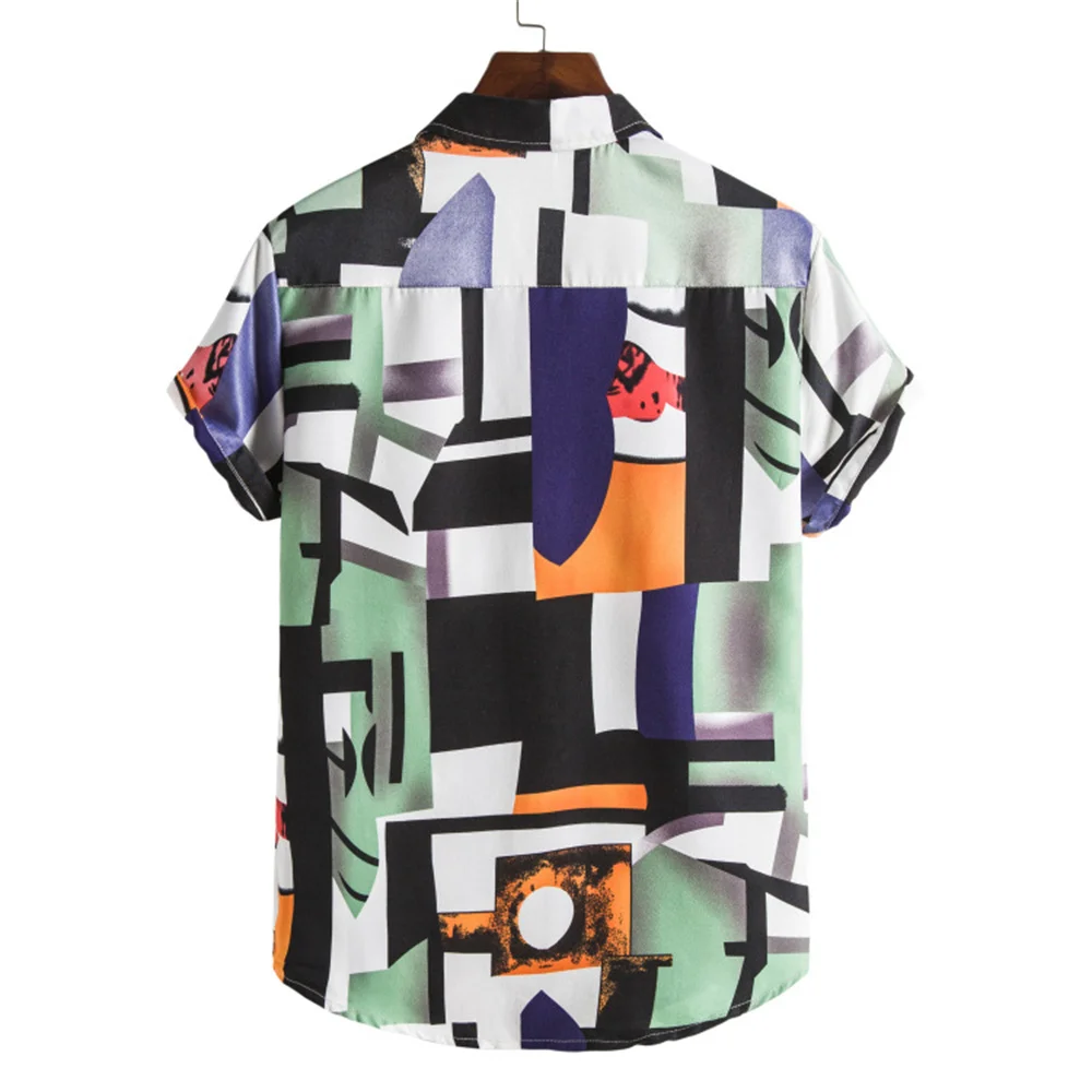 Summer Men Hawaiian Shirt Floral Print Loose Short Sleeve Tee Tops Turn-down Collar Buttons Casual Beach Blouse