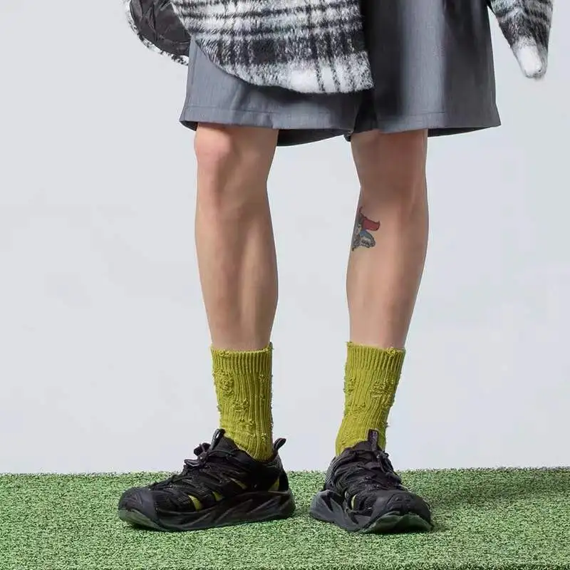Worn-out Crew Socks for Women Men 5 Pairs 6 Pairs per Set Ribbed Orange Cotton Knee High Distressed Socks