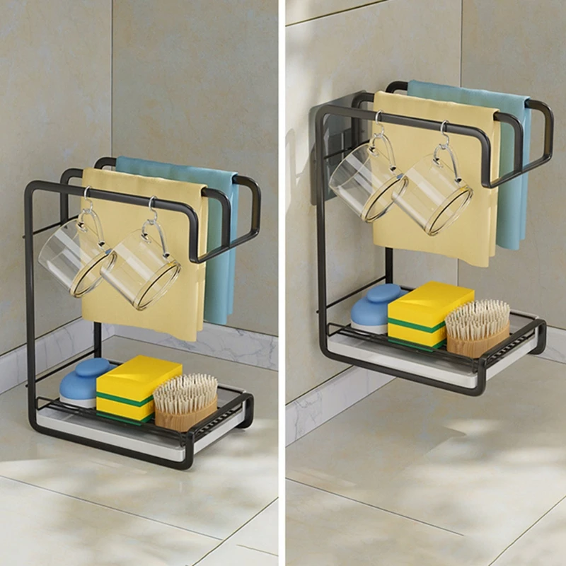 

Sponge Holder Kitchen Sink Organizer Rack with Detachable Water Tray for Storage Sponge Brush Soap Dish Dishcloth B03E