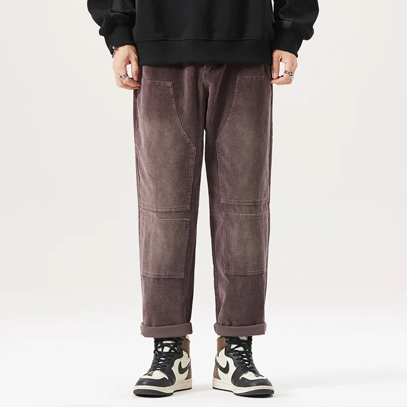 

Осенне-зимние мужские Стрейчевые винтажные стираемые прямые свободные брюки-карго с карманами