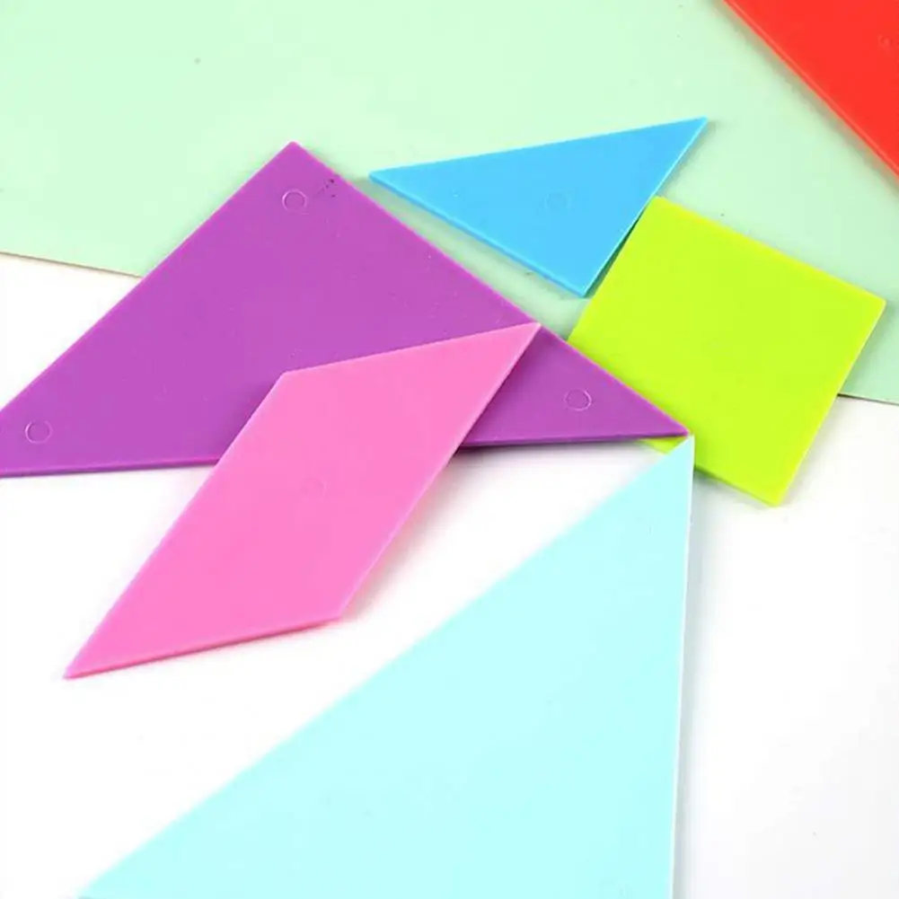 

Portable 1 Set Useful Parent-children Interactive Jigsaw Tangram Toy Lightweight Jigsaw Puzzle Bright Colors for Kindergarten