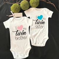 funny baby twins bodysuits new born baby items i love my twin sister brother short sleeve rompers summer baby boys girls onesies