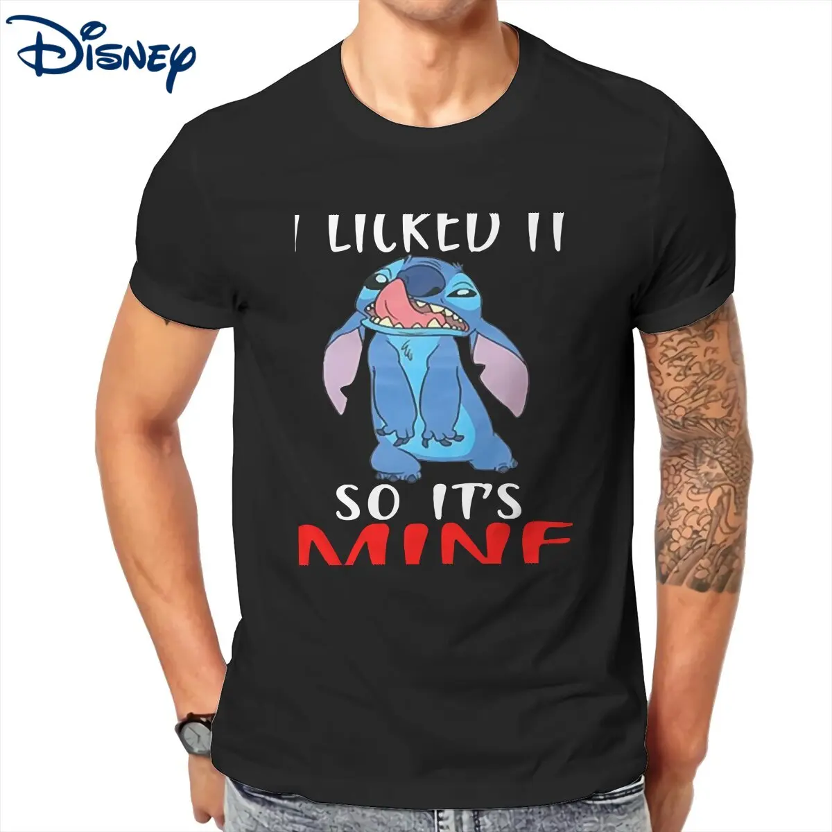 

Disney I Licked It So Its Mine Stitch T Shirts Men Cotton Vintage T-Shirt Round Neck Tee Shirt Short Sleeve Clothes Gift Idea