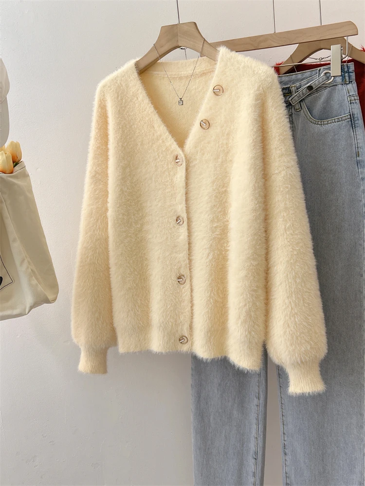 

Casual Streetwear Thick Warm Faux Mink Fur Cardigan Sweater Coat Autumn Winter New Knit Sweater