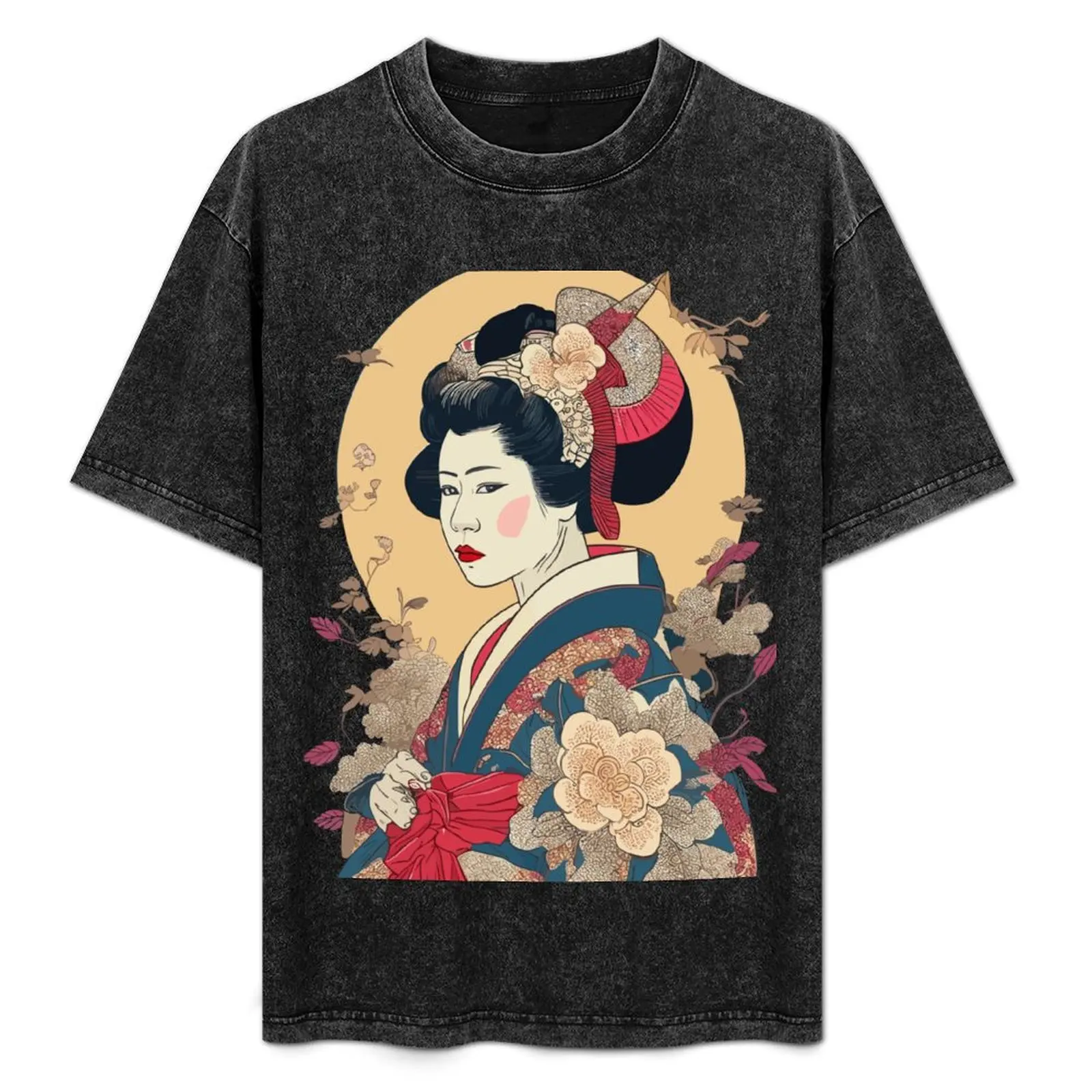 Элегантная футболка Grace: Geisha Design от Ukiyo-e Flat T-Shirt большого размера с рисунком