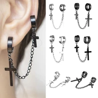 trendy stainless steel wire chain cross ear cuff for women men jewelry statement clip on earrings earcuff piercing brincos