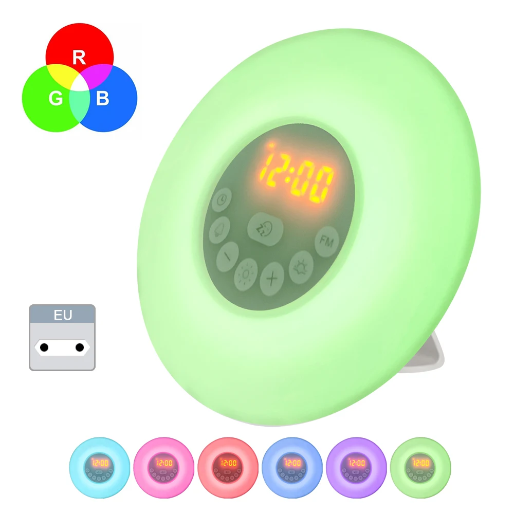 

Table LED Lamp Wake Up Light Electronic Clock FM Radio Desk Sunrise Sunset Alarm Snooze Clocks Digital Alarm Clock Despertador