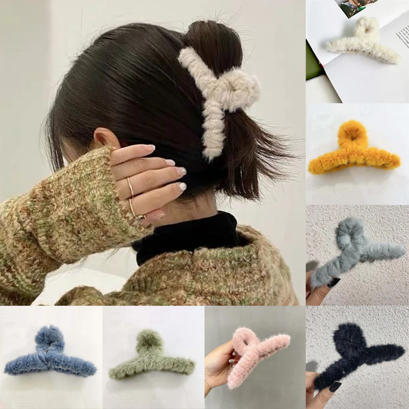 

Korean Women Plush Hair Claw Faux Fur Combs Clamps Autumn Winter Hairpins Barrette Fashion Hair Clip Hair Accessories Hairgrips