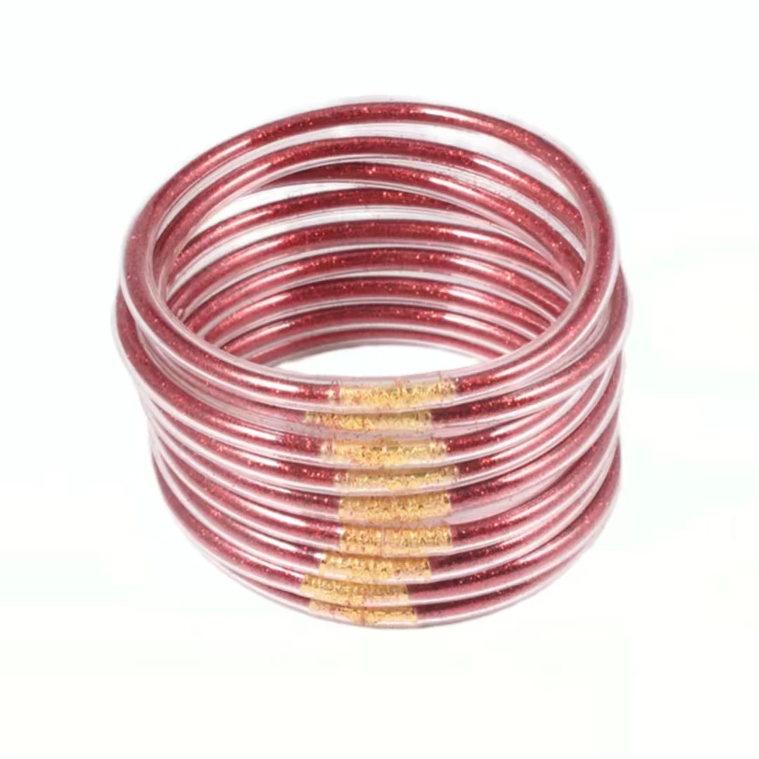 

28 Colors Fashion Glitter Stackable Jelly Tube Bangles Set For Women Girls Filled Silicone Lightweight Bracelets Gift 9pc/lot