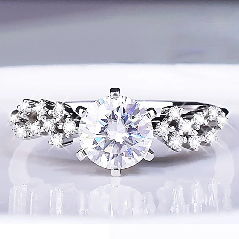 

Meteor Sparkle Round Ring 925 Sterling Silver Luxury Engagement Wedding Exquisite Original Design Cute Romantic Diamond Jewelry