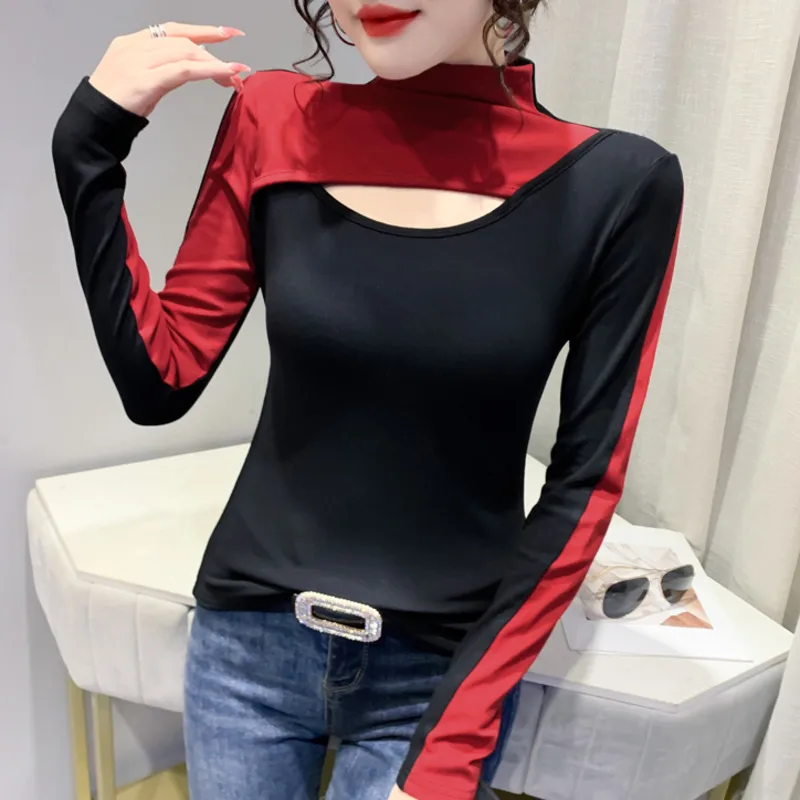 Женская футболка с воротником-хомутом в стиле хип-хоп