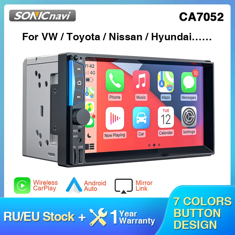 

2 Din 7'' Car Radio Multimedia Player Android Auto CarPlay Mirror Link Touch Screen Band EQ Stereo For Toyota Nissan Hyundai