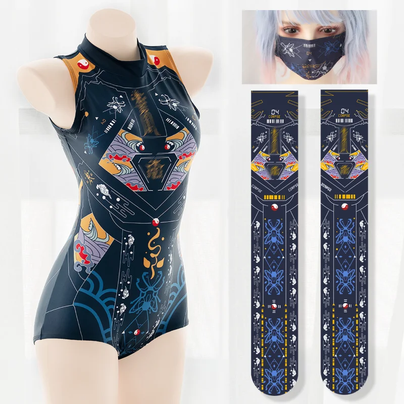 

Anime Sexy Cyber Machinery Women Bodysuit Sukumizu Zombie Punk Cosplay Costumes Swimsuit Swimwear Lingerie Sport Body Suit Set