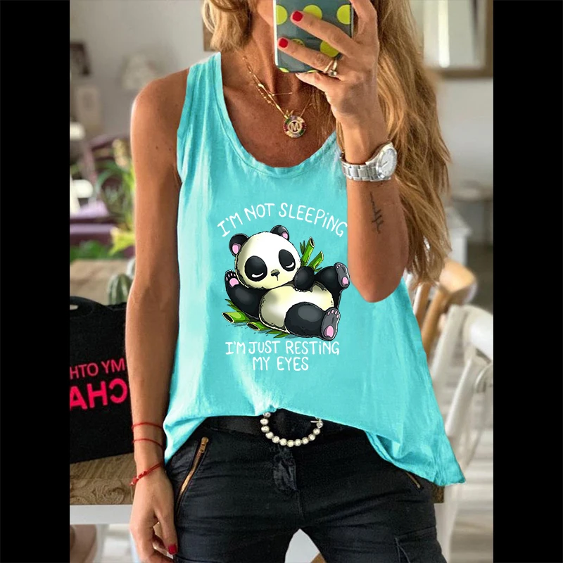 

Women Summer Graphic Fashion Vests Daily Regular 100% Cotton Waistcoats Sleep Panda Letter Print Ladies Casual Vintage Tank Tops