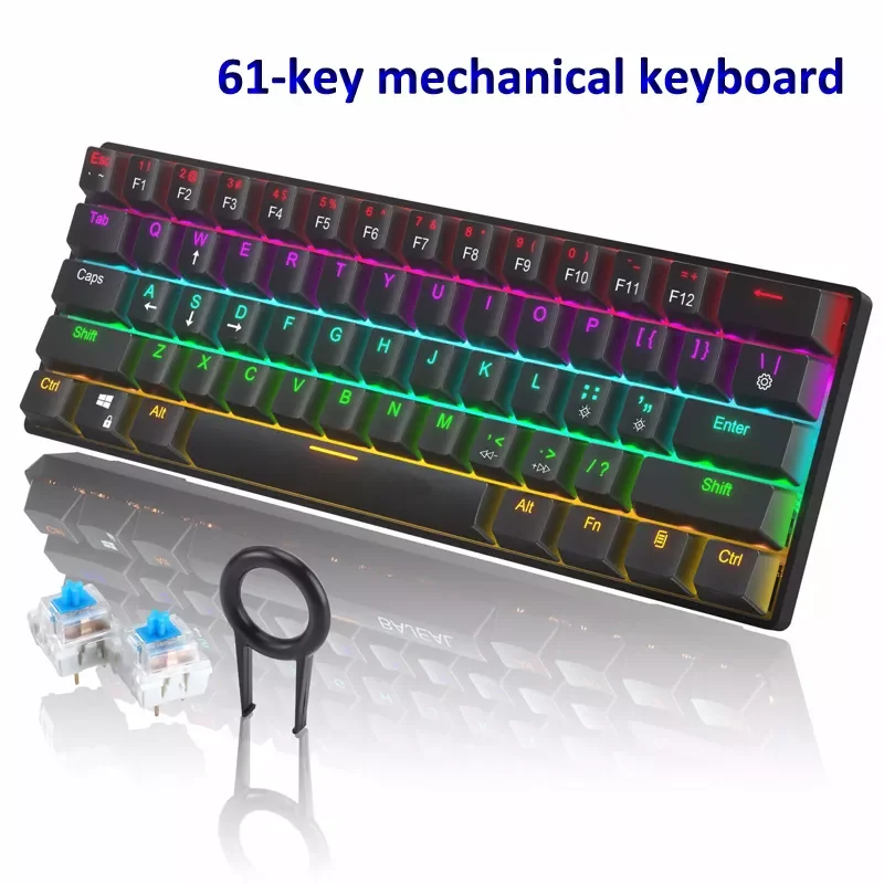 

Gaming Keyboard 61-key for Tablet Desktop Office Type-C Wired Mechanical Keyboard LED Backlit Game
