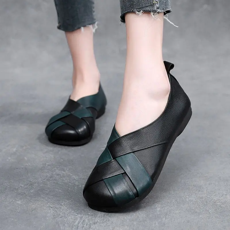 Wide Fit Crisscross Ballet Flats Women's Woven Leather Moccasin Ladies Comfort Dressy Shoes Free Shipping Woman Shallow Shoes