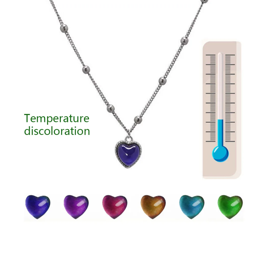 

Free Shipping Items women Necklace Mood Color Change Emotion Feeling Temperature Control Heart Pendant Stainless Steel Chain Jew