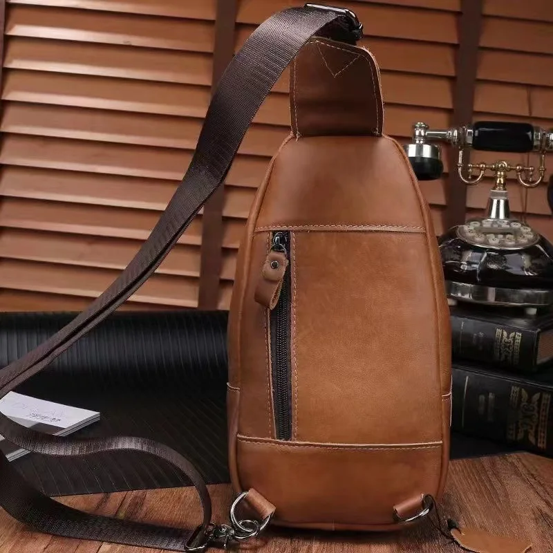 Fashion Men Genuine Leather Chest Pack Luxury Cowhide Shoulder Crossbody Bag Travel Chest Bag Casual Chest Sling Bag For Male