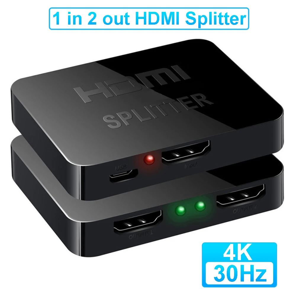 4K HDMI Splitter 1x2 HDMI Switch 1 in 2 out Video Distributor Splitter 1080P Dual Display for TV PC Laptop Monitor Projector