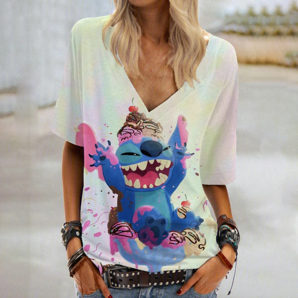 Новая летняя женская модная футболка с v-образным вырезом повседневный топ