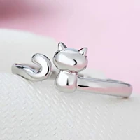 s925 silver color cat ear finger ring open design cute fashion jewelry ring for women young girl child gift adjustable ring