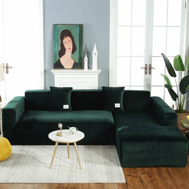 

Velvet Plush Sofa Cover for Living Room Sectional Couch Cover Elastic Case Sofa Slipcover Stretch 1/2/3/4 Seater SF110