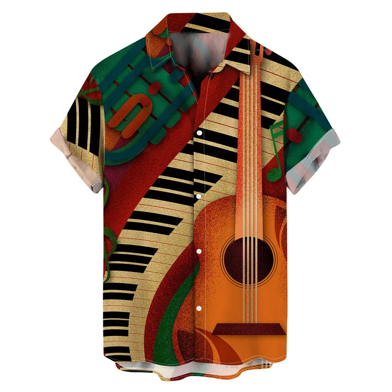 

New Hawaiian Music Pattern Shirt Coconut Tree 3D Print Summer Fashion Harajuku Short Sleeve Beach Shirt Top