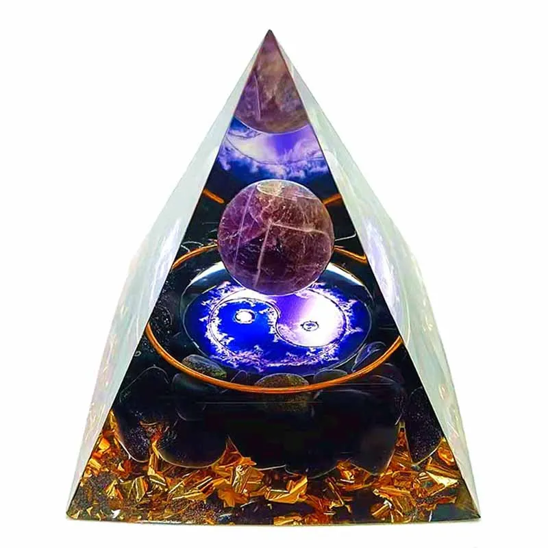 

Handmade Orgone Energy Generator Orgonite Pyramid Natural Amethyst Ball Obsidian Particles Feng Shui Meditation Dropshipping