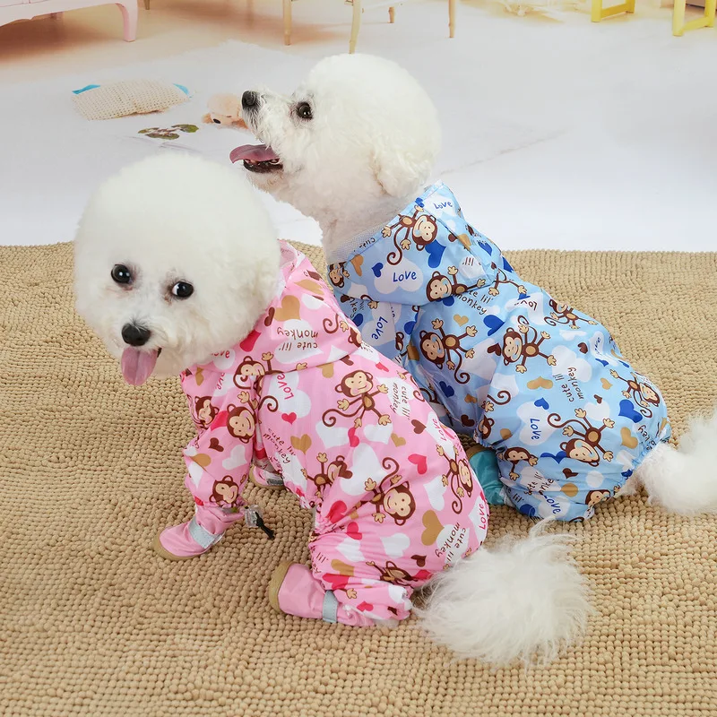 

Pet Clothes Dog Raincoat Teddy VIP Bichon Pomeranian Four-Legged Pet Clothing Double Layer Waterproof Small Dog Clothing